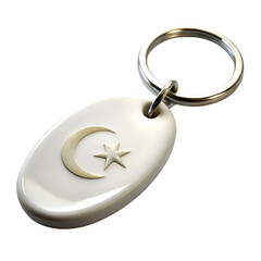 White ceramic halal tag keychain flat oval embossed crescent star