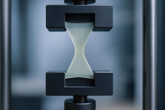 Bio material undergoes engineering testing to measure elasticity and strength demonstrating innovation in material science and research development