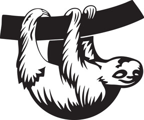 Obraz premium monochrome sloth hangs upside down from a branch.