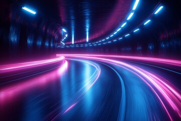 Obraz premium Vibrant abstract motion blur in a futuristic neon tunnel