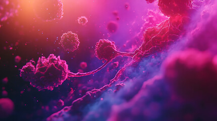 Vibrant Microscopic View of Cellular Interaction