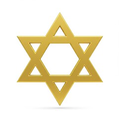 glossy,golden Star of David stands prominently against plain white background,casting subtle shadow which enhances appearance.3d-style imitation.