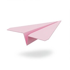 charming pink paper airplane is depicted floating gently above white surface,creating sense of playful aspiration and whimsical lightness.3d-style imitation.