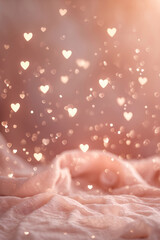 Fototapeta premium Heart bokeh soft pastel light dreamy background with peach warm tones romantic visual theme for valentine card wedding decoration or artwork aesthetic romantic wallpaper background photo