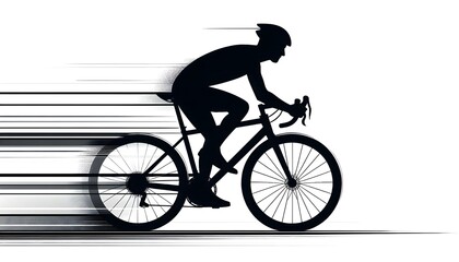Fototapeta premium Minimalist vector image of a black bicycle silhouette with motion lines on white space, themed for World Bicycle Day