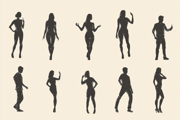 Silhouettes of people forming shapes set