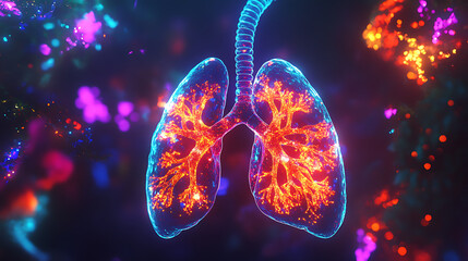 Illuminated Lungs with Bronchial Tree in a Colorful, Abstract Background