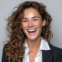 Woman with curly hair laughing