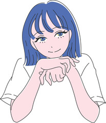 頬杖をついて笑顔で見つめる女性のイラスト