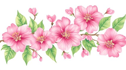 Fototapeta premium Pink Blossom Branch Watercolor Painting Floral Spring Flowers