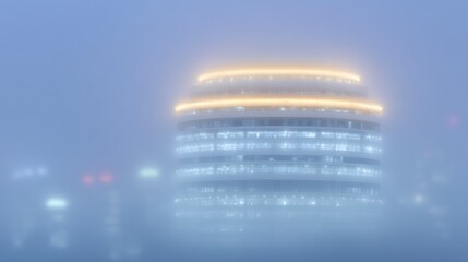 Foggy Cityscape  Modern Architecture  Neon Lights  Night