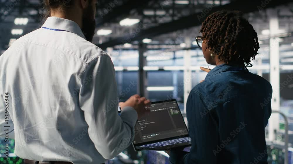 Poster data center system administrators performing maintenance on supercomputers used for ai. engineering 
