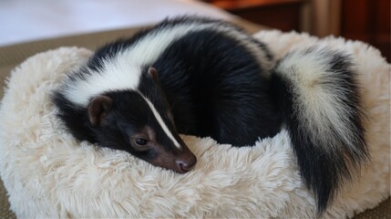 Fototapeta premium Skunk relaxing in cozy bed