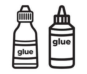 Hand drawn glue bottle line art – set of two styles. Black and white glue bottle illustration.