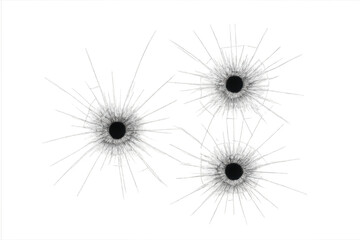 Realistic bullet holes illustrating damage from gunshots on a transparent background, perfect for crime scenes or action movie effects