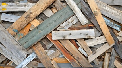 Pile of Rustic Weathered Wooden Boards Background Texture