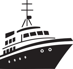 Naklejka premium stylized black and white depicts a sleek yacht moving forward.