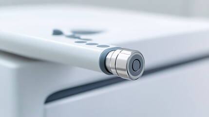 Close-up of a sleek, modern device with a metallic and plastic interface