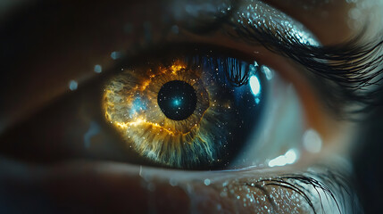 Cosmic Eye: A Detailed Close-Up of an Eye with a Galaxy Reflection