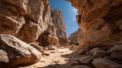 Breathtaking sandstone canyon landscape in Chad with clear blue sky above