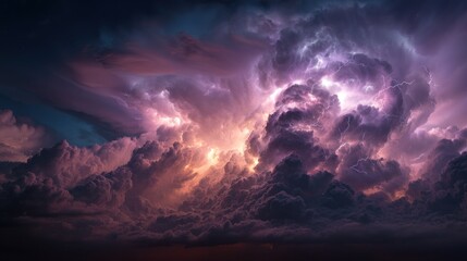 Fototapeta premium Dramatic cloudscape featuring a powerful storm with lightning and vibrant colors