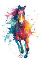 カラフルな水彩風の馬｜午年の年賀状素材