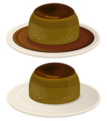 Chocolate flan custard dessert jelly brown color food dairy taste tasty graphic vector