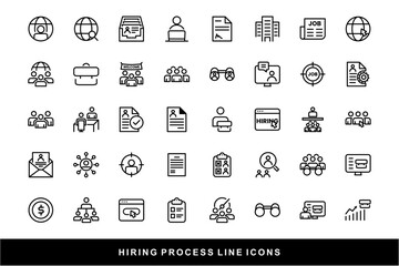 Hiring Process Line Icons. Recruitment, Job Application, Interview, Candidate Selection Vector Set