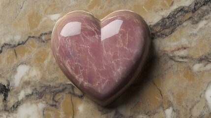 Red Marble Heart on Beige Marble Background Romantic Love Valentine's Day