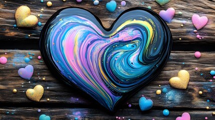 Abstract Heart Painting Fluid Art Valentines Day Decor