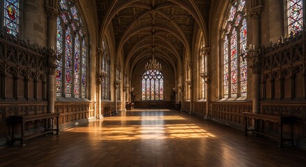 Grand hall interior architecture arched windows