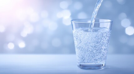 Sparkling Water Pouring Glass  Refreshing Drink  Clean Kitchen  Pure Hydration