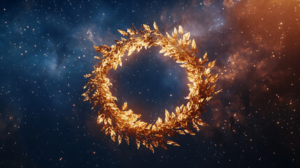 Golden Laurel Wreath Against a Cosmic Background
