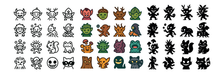 Fototapeta premium Nature and forest creatures icon collection: woodland, wildlife, and mythical designs