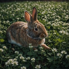 Fototapeta premium Rabbit Sleeping Under a Patch of Clover
