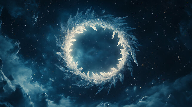 Celestial Ring of Feathers in a Starry Night Sky