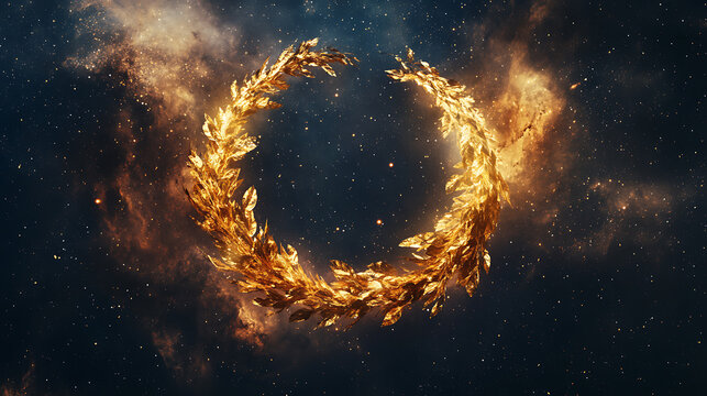 Golden Laurel Wreath Against a Cosmic Background