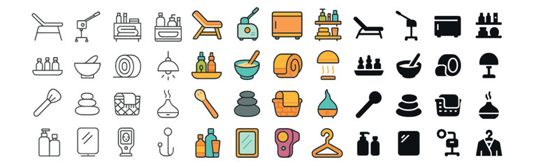 Spa and wellness icon collection: massage, aromatherapy, relaxation symbols set