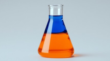 Scientific Erlenmeyer Flask  Orange   Blue Liquid  Lab Experiment  Chemistry Research  Gla
