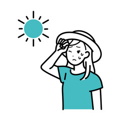 Illustration of a Woman Wearing a Hat to Prevent Heatstroke
