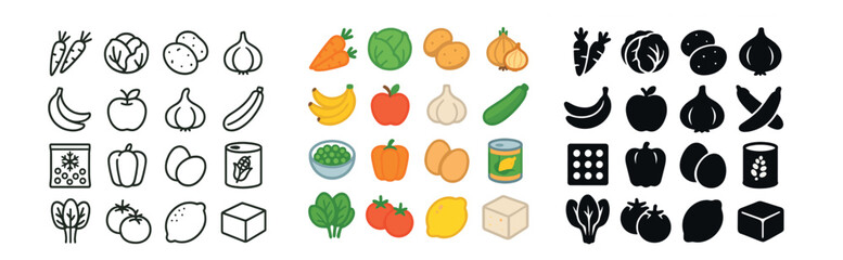 Vegetable and fruit icon collection. fresh produce, healthy food and nutrition set