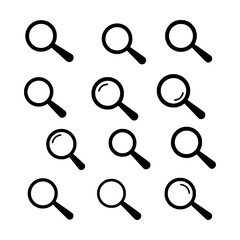 Black Magnifying Glass Icons Representing Search, Discovery, and Investigation