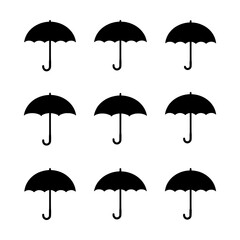 Black Umbrella Icons Representing Protection from Rain and Weather