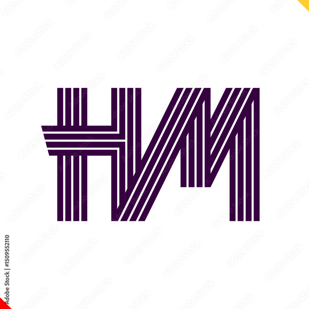 Fototapete parallel line monogram initial logo, combination of letter h and m. best for name abbreviation.