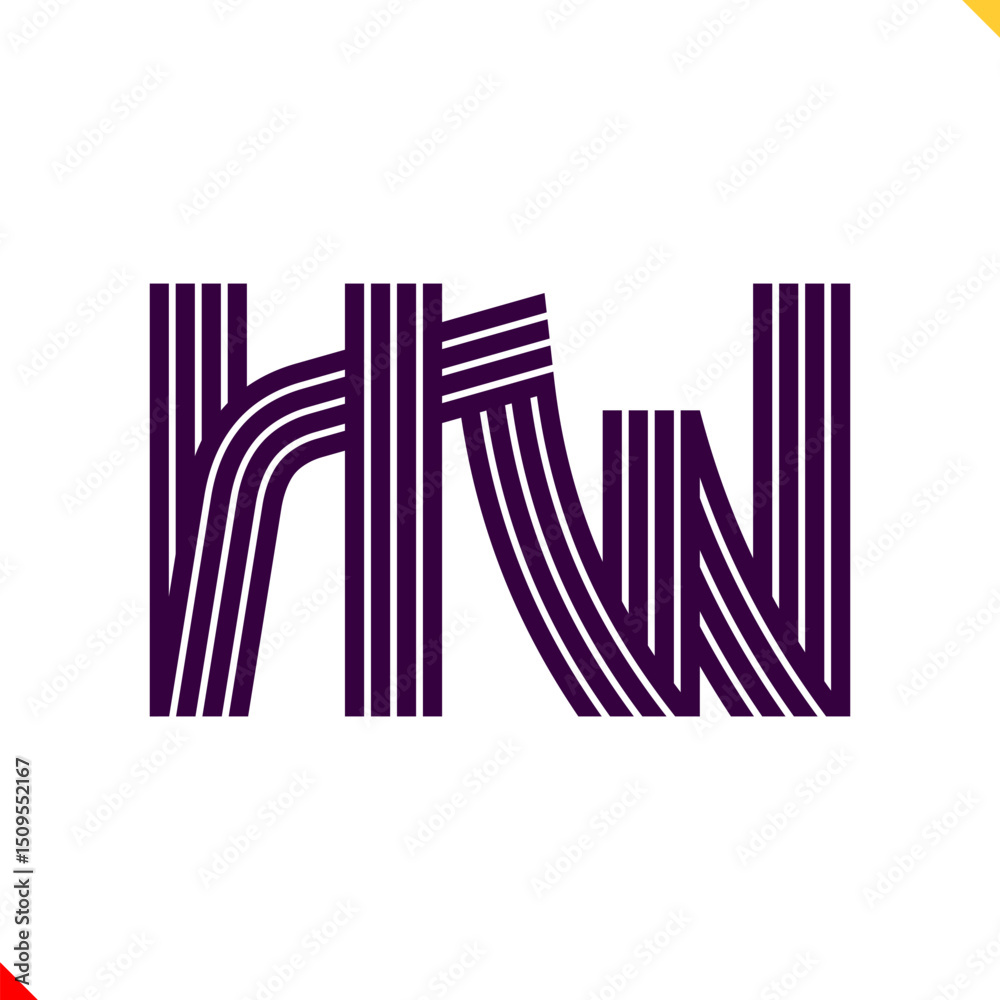 Fototapete parallel line monogram initial logo, combination of letter h and w. best for name abbreviation.