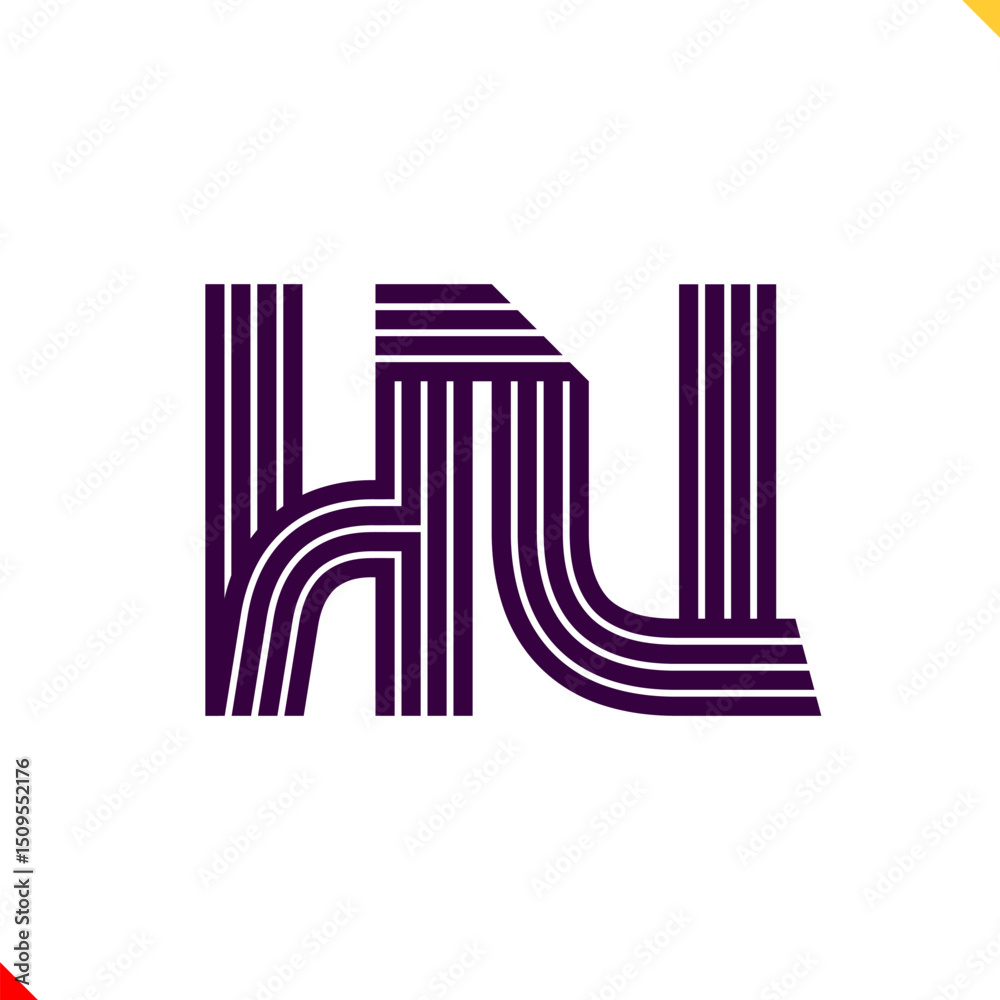 Fototapete parallel line monogram initial logo, combination of letter h and u. best for name abbreviation.