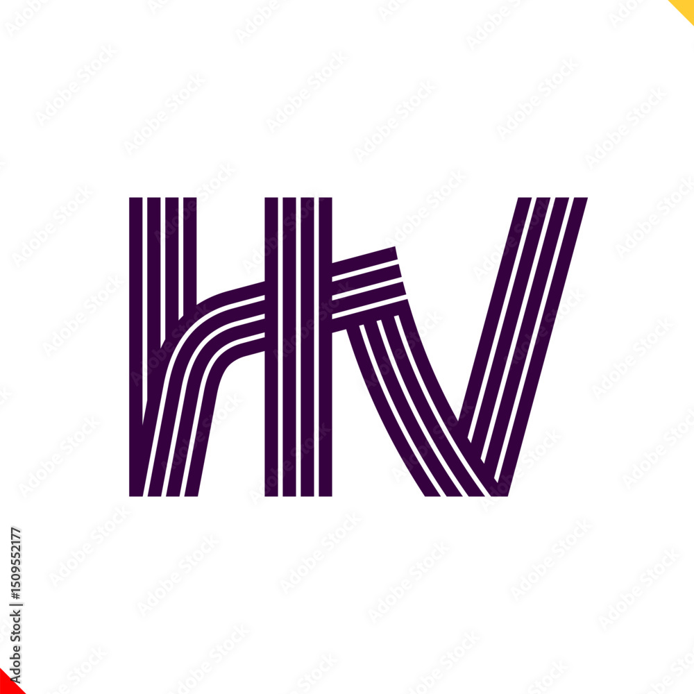 Fototapete parallel line monogram initial logo, combination of letter h and v. best for name abbreviation.