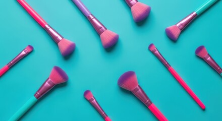 Colorful makeup brushes set for beauty and cosmetic product concept