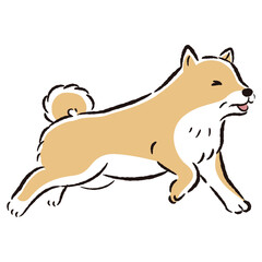 困った表情で逃げるシニア犬のイラスト