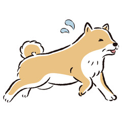 困った表情で逃げるシニア犬のイラスト